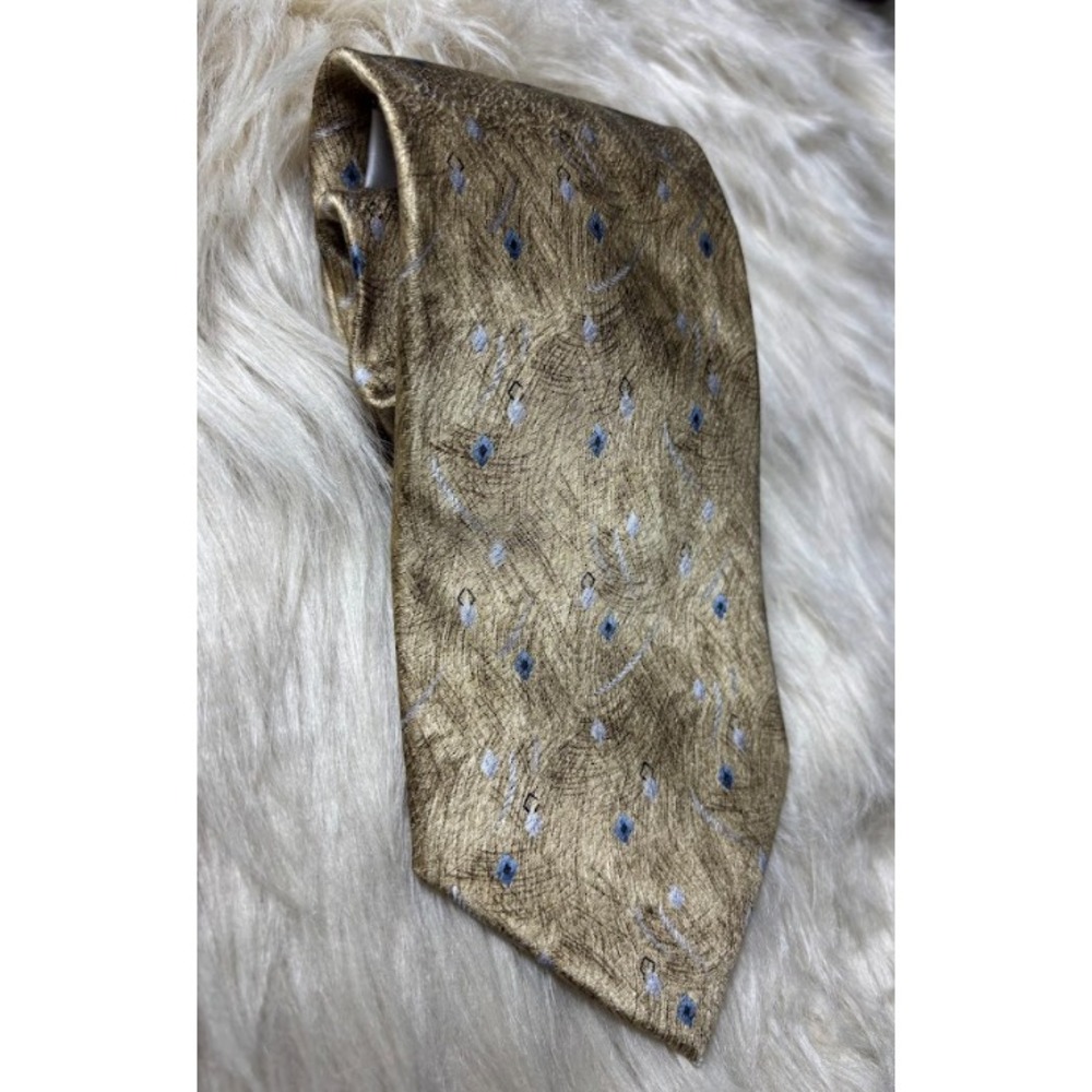 Pierre Cardin Silk Tie MensGold Blue Swirl Geometric Made Italy Designer Vintage